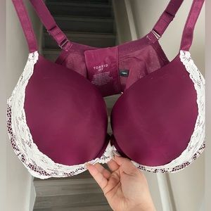 Torrid Lace Push Up/Plunge bra. Maroon with white lace. Size 44F. New.